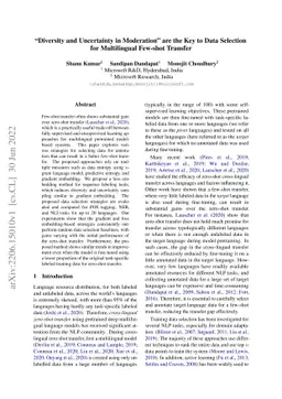 "Diversity and Uncertainty in Moderation" are the Key to Data Selection
  for Multilingual Few-shot Transfer