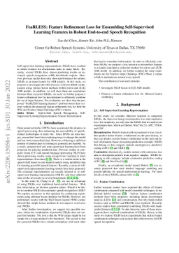 FeaRLESS: Feature Refinement Loss for Ensembling Self-Supervised
  Learning Features in Robust End-to-end Speech Recognition