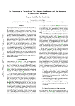 An Evaluation of Three-Stage Voice Conversion Framework for Noisy and
  Reverberant Conditions