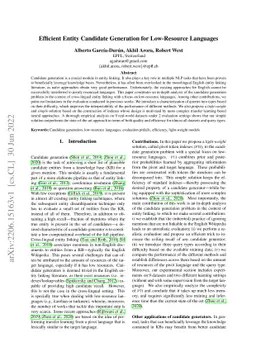 Efficient Entity Candidate Generation for Low-Resource Languages