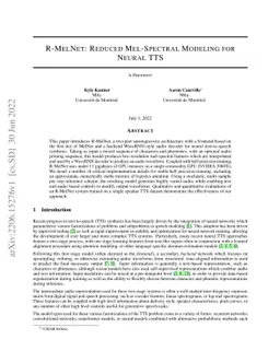 R-MelNet: Reduced Mel-Spectral Modeling for Neural TTS
