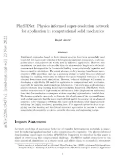 PhySRNet: Physics informed super-resolution network for application in
  computational solid mechanics