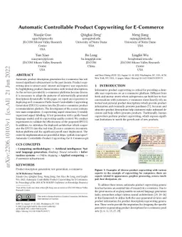 Automatic Controllable Product Copywriting for E-Commerce