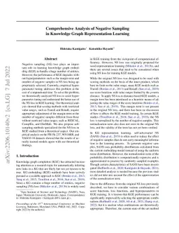 Comprehensive Analysis of Negative Sampling in Knowledge Graph
  Representation Learning
