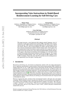 Incorporating Voice Instructions in Model-Based Reinforcement Learning
  for Self-Driving Cars