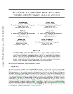 Prediction of Maneuvering Status for Aerial Vehicles using Supervised
  Learning Methods