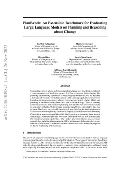 PlanBench: An Extensible Benchmark for Evaluating Large Language Models
  on Planning and Reasoning about Change