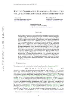 Solving Constrained Variational Inequalities via a First-order Interior
  Point-based Method