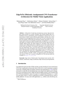 EdgeNeXt: Efficiently Amalgamated CNN-Transformer Architecture for
  Mobile Vision Applications