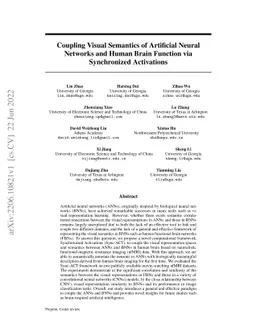 Coupling Visual Semantics of Artificial Neural Networks and Human Brain
  Function via Synchronized Activations