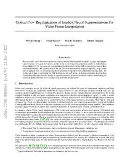 Optical Flow Regularization of Implicit Neural Representations for Video
  Frame Interpolation