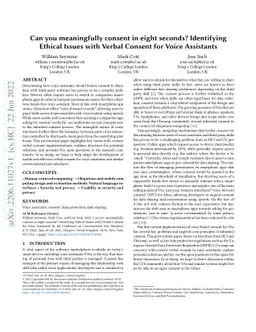 Can you meaningfully consent in eight seconds? Identifying Ethical
  Issues with Verbal Consent for Voice Assistants