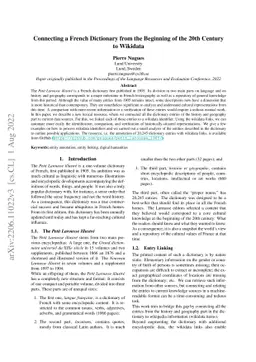 Connecting a French Dictionary from the Beginning of the 20th Century to
  Wikidata