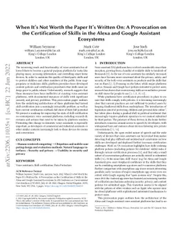 When It's Not Worth the Paper It's Written On: A Provocation on the
  Certification of Skills in the Alexa and Google Assistant Ecosystems