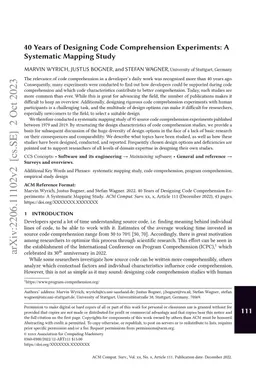 40 Years of Designing Code Comprehension Experiments: A Systematic
  Mapping Study
