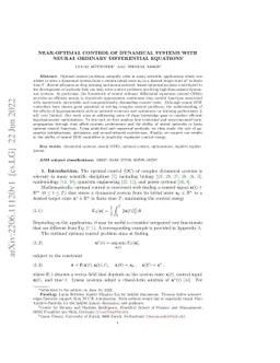 Near-optimal control of dynamical systems with neural ordinary
  differential equations