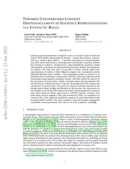 Towards Unsupervised Content Disentanglement in Sentence Representations
  via Syntactic Roles