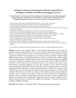 Automatic autism spectrum disorder detection using artificial
  intelligence methods with MRI neuroimaging: A review