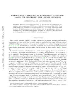 Concentration inequalities and optimal number of layers for stochastic
  deep neural networks