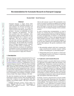 Recommendations for Systematic Research on Emergent Language