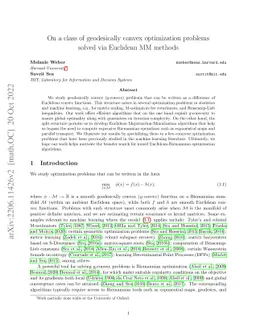 On a class of geodesically convex optimization problems solved via
  Euclidean MM methods