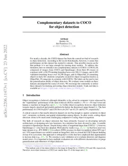 Complementary datasets to COCO for object detection