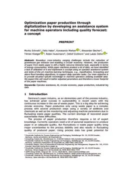 Optimization paper production through digitalization by developing an
  assistance system for machine operators including quality forecast: a concept