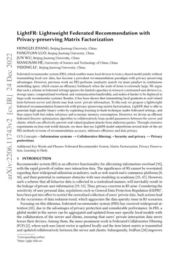 LightFR: Lightweight Federated Recommendation with Privacy-preserving
  Matrix Factorization