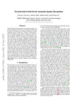 Towards End-to-End Private Automatic Speaker Recognition