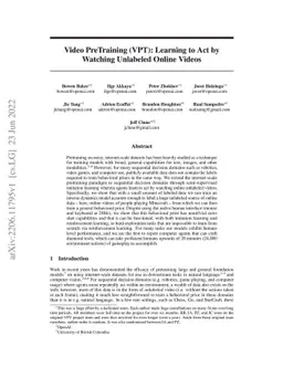 Video PreTraining (VPT): Learning to Act by Watching Unlabeled Online
  Videos