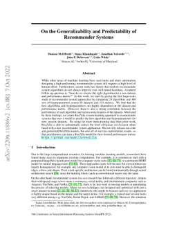 On the Generalizability and Predictability of Recommender Systems