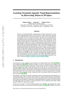 Learning Viewpoint-Agnostic Visual Representations by Recovering Tokens
  in 3D Space