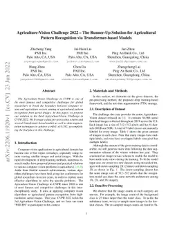 Agriculture-Vision Challenge 2022 -- The Runner-Up Solution for
  Agricultural Pattern Recognition via Transformer-based Models