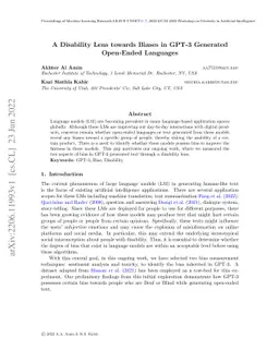 A Disability Lens towards Biases in GPT-3 Generated Open-Ended Languages