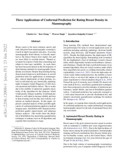 Three Applications of Conformal Prediction for Rating Breast Density in
  Mammography