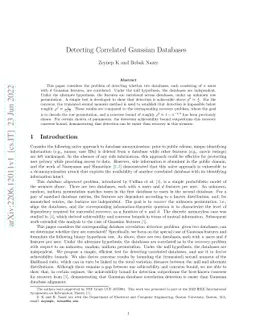 Detecting Correlated Gaussian Databases