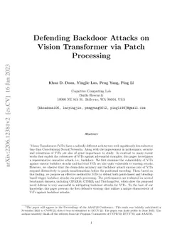 Defending Backdoor Attacks on Vision Transformer via Patch Processing