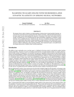 Learning to learn online with neuromodulated synaptic plasticity in
  spiking neural networks