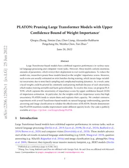 PLATON: Pruning Large Transformer Models with Upper Confidence Bound of
  Weight Importance