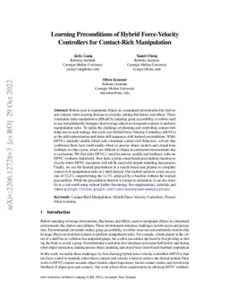 Learning Preconditions of Hybrid Force-Velocity Controllers for
  Contact-Rich Manipulation