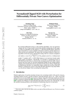 Normalized/Clipped SGD with Perturbation for Differentially Private
  Non-Convex Optimization