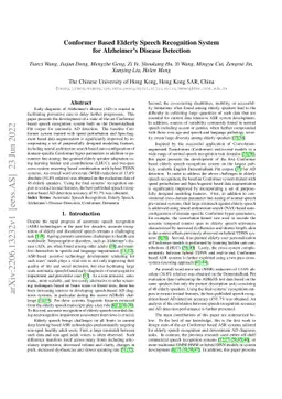 Conformer Based Elderly Speech Recognition System for Alzheimer's
  Disease Detection