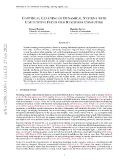 Continual Learning of Dynamical Systems with Competitive Federated
  Reservoir Computing