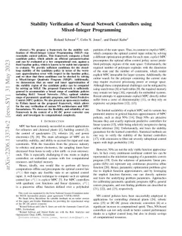 Stability Verification of Neural Network Controllers using Mixed-Integer
  Programming