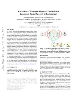 ClearBuds: Wireless Binaural Earbuds for Learning-Based Speech
  Enhancement