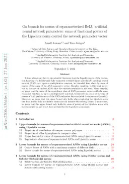 On bounds for norms of reparameterized ReLU artificial neural network parameters: sums of fractional powers of the Lipschitz norm control the network parameter vector