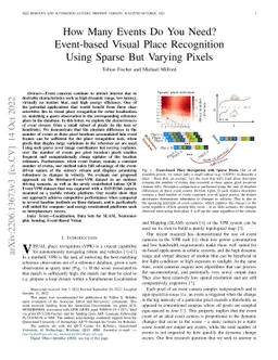 How Many Events do You Need? Event-based Visual Place Recognition Using
  Sparse But Varying Pixels