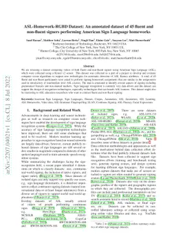ASL-Homework-RGBD Dataset: An annotated dataset of 45 fluent and
  non-fluent signers performing American Sign Language homeworks