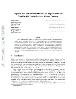 Implicit Bias of Gradient Descent on Reparametrized Models: On
  Equivalence to Mirror Descent