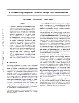 Causal Discovery using Model Invariance through Knockoff Interventions
